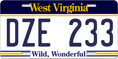 WV license plate DZE233