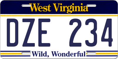 WV license plate DZE234