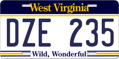 WV license plate DZE235