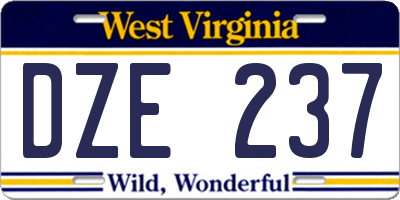 WV license plate DZE237
