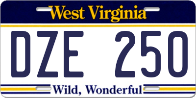 WV license plate DZE250