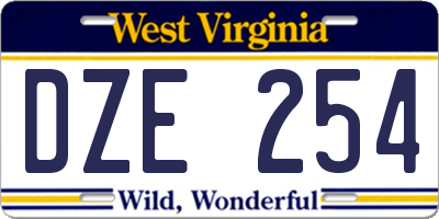WV license plate DZE254