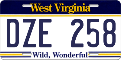 WV license plate DZE258