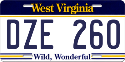 WV license plate DZE260