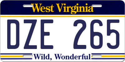WV license plate DZE265