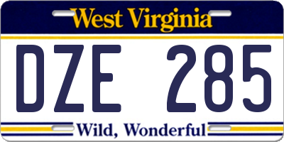 WV license plate DZE285