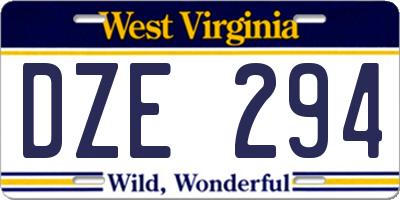 WV license plate DZE294