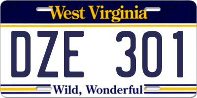 WV license plate DZE301