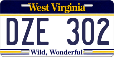 WV license plate DZE302