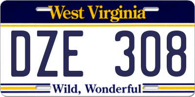 WV license plate DZE308