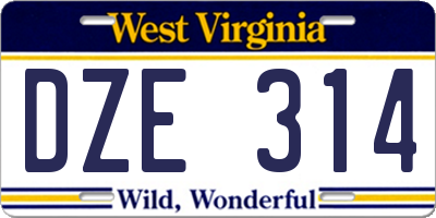 WV license plate DZE314