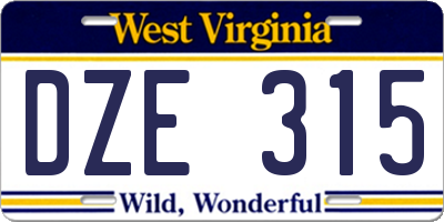 WV license plate DZE315