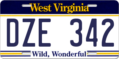 WV license plate DZE342