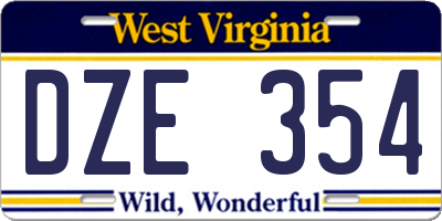 WV license plate DZE354