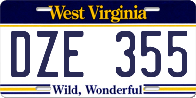 WV license plate DZE355