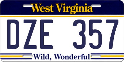 WV license plate DZE357