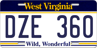 WV license plate DZE360