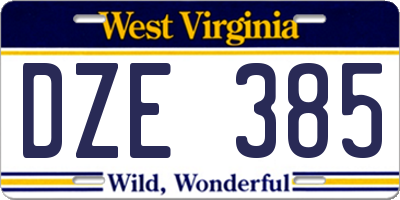 WV license plate DZE385