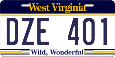 WV license plate DZE401