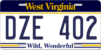 WV license plate DZE402
