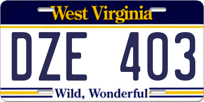 WV license plate DZE403