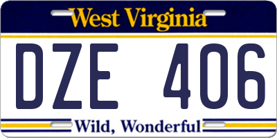 WV license plate DZE406