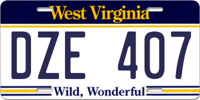 WV license plate DZE407