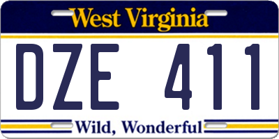 WV license plate DZE411