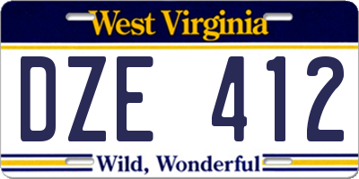 WV license plate DZE412