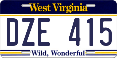 WV license plate DZE415