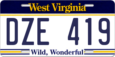 WV license plate DZE419