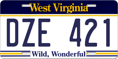 WV license plate DZE421