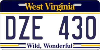 WV license plate DZE430