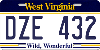 WV license plate DZE432