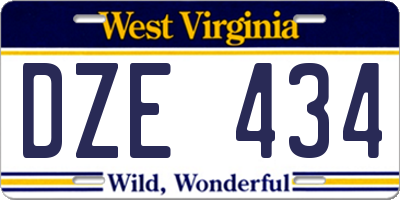 WV license plate DZE434