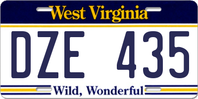 WV license plate DZE435