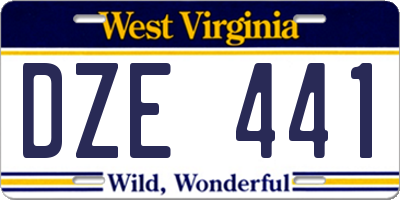 WV license plate DZE441