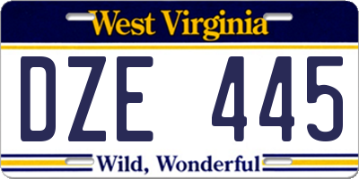 WV license plate DZE445