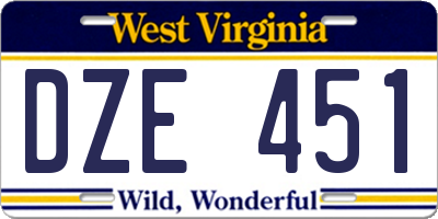 WV license plate DZE451
