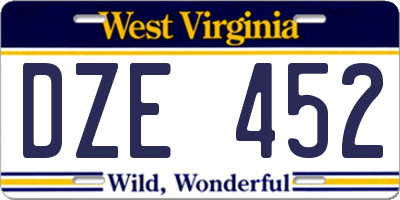 WV license plate DZE452