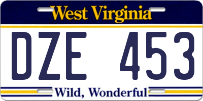 WV license plate DZE453