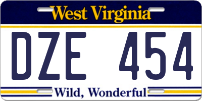 WV license plate DZE454