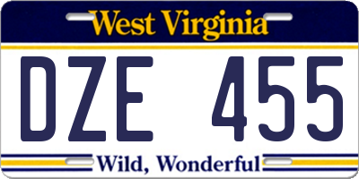 WV license plate DZE455
