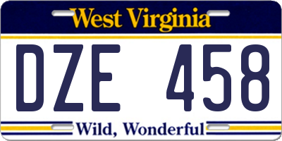 WV license plate DZE458