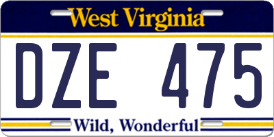 WV license plate DZE475