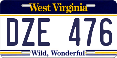 WV license plate DZE476