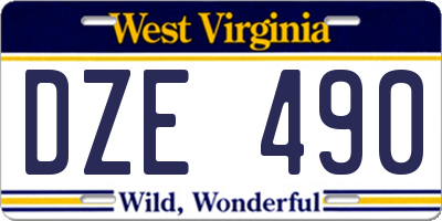 WV license plate DZE490