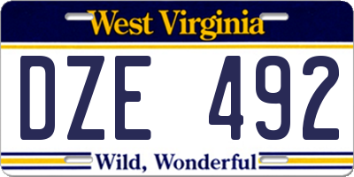 WV license plate DZE492