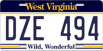 WV license plate DZE494