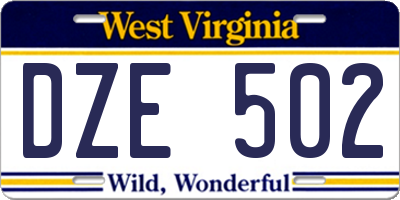 WV license plate DZE502